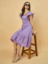 Azira Solid Cotton Square Neck Midi Dress