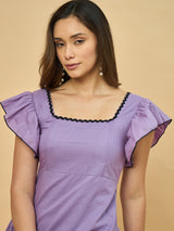 Azira Solid Cotton Square Neck Midi Dress