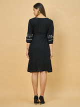 Azira Rayon Soild V-Neck Embroidery Midi Dress