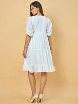 Azira Dobby Georgette Round Neck Embroidery Midi Dress