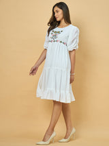 Azira Dobby Georgette Round Neck Embroidery Midi Dress