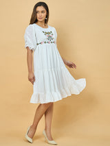 Azira Dobby Georgette Round Neck Embroidery Midi Dress