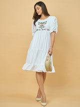 Azira Dobby Georgette Round Neck Embroidery Midi Dress