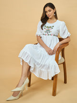 Azira Dobby Georgette Round Neck Embroidery Midi Dress