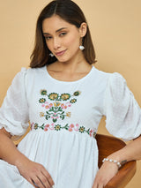 Azira Dobby Georgette Round Neck Embroidery Midi Dress