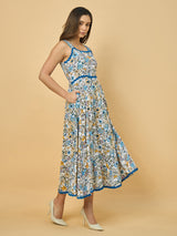 Azira Rayon Printed Square Neck Midi Dress