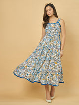 Azira Rayon Printed Square Neck Midi Dress