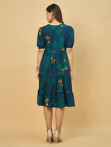 Azira Printed Cotton V-Neck Tiered Midi Dress