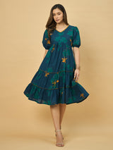 Azira Printed Cotton V-Neck Tiered Midi Dress