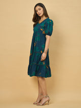Azira Printed Cotton V-Neck Tiered Midi Dress