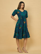 Azira Printed Cotton V-Neck Tiered Midi Dress