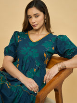 Azira Printed Cotton V-Neck Tiered Midi Dress