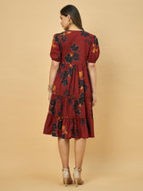 Azira Printed Cotton V-Neck Tiered Midi Dress