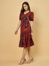 Azira Printed Cotton V-Neck Tiered Midi Dress