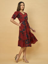 Azira Printed Cotton V-Neck Tiered Midi Dress