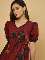 Azira Printed Cotton V-Neck Tiered Midi Dress