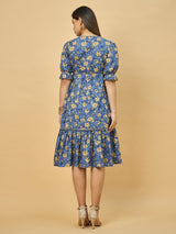 Azira Printed Cotton V-Neck Tiered Midi Dress