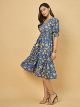 Azira Printed Cotton V-Neck Tiered Midi Dress