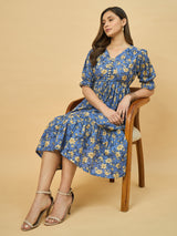 Azira Printed Cotton V-Neck Tiered Midi Dress