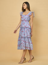 Azira Printed Georgette Tiered Midi Dress