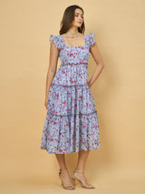 Azira Printed Georgette Tiered Midi Dress