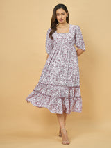 Azira Cotton Printed Gathered Midi Dress