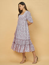 Azira Cotton Printed Gathered Midi Dress