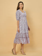Azira Cotton Printed Gathered Midi Dress