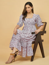 Azira Cotton Printed Gathered Midi Dress