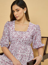 Azira Cotton Printed Gathered Midi Dress