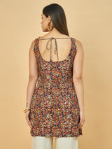 Azira Cotton Printed Sleeveless Tunic | Square Neck | Deep Back Design