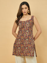 Azira Cotton Printed Sleeveless Tunic | Square Neck | Deep Back Design