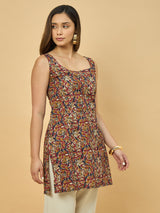Azira Cotton Printed Sleeveless Tunic | Square Neck | Deep Back Design