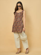 Azira Cotton Printed Sleeveless Tunic | Square Neck | Deep Back Design