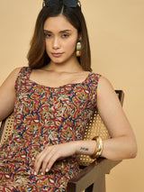 Azira Cotton Printed Sleeveless Tunic | Square Neck | Deep Back Design