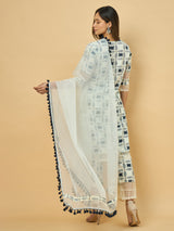 Azira Cotton Printed A-Line Kurta with Palazzo & Net Dupatta | Pom-Pom Lace Border | 3/4 Sleeve Ethnic Set for Women