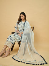 Azira Cotton Printed A-Line Kurta with Palazzo & Net Dupatta | Pom-Pom Lace Border | 3/4 Sleeve Ethnic Set for Women
