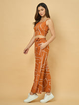 Azira Women’s Printed Sleeveless Top with Palazzo Co-ords Set | Back Smocking