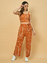 Azira Women’s Printed Sleeveless Top with Palazzo Co-ords Set | Back Smocking