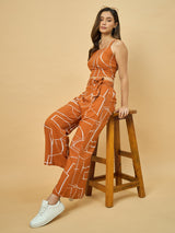 Azira Women’s Printed Sleeveless Top with Palazzo Co-ords Set | Back Smocking