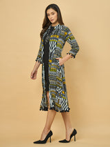 Azira Women Blue Printed Front Open Long Indo-Western Shrug