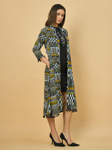 Azira Women Blue Printed Front Open Long Indo-Western Shrug