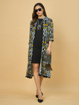 Azira Women Blue Printed Front Open Long Indo-Western Shrug