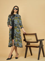 Azira Women Blue Printed Front Open Long Indo-Western Shrug