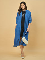 Azira Women Blue Solid Front Open Long Indo-Western Shrug