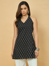Azira Cotton Printed Sleeveless Tunic | V Halter Neck | Smocked Back