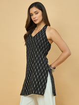 Azira Cotton Printed Sleeveless Tunic | V Halter Neck | Smocked Back