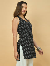 Azira Cotton Printed Sleeveless Tunic | V Halter Neck | Smocked Back