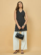 Azira Cotton Printed Sleeveless Tunic | V Halter Neck | Smocked Back