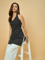 Azira Cotton Printed Sleeveless Tunic | V Halter Neck | Smocked Back